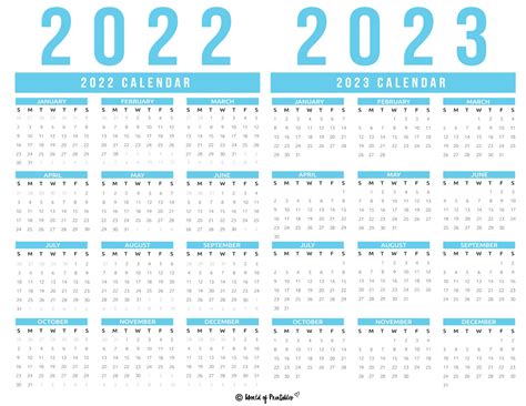 2022 Calendar 2023 Printable Pdf