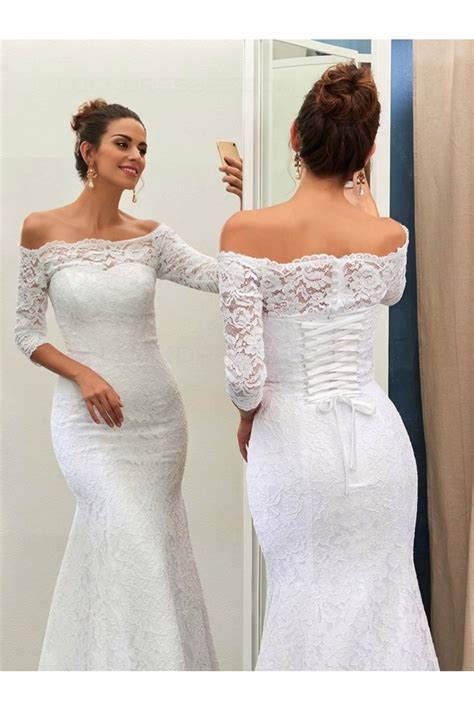 mermaid 3 4 length sleeves off the shoulder lace wedding dresses bridal gowns 3030111