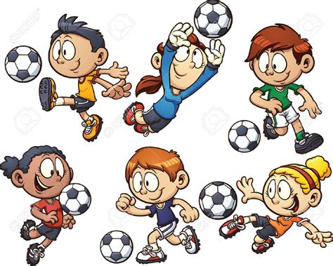 23013698 Cartoon Kids Playing Soccer Stock Vector 1300×1041