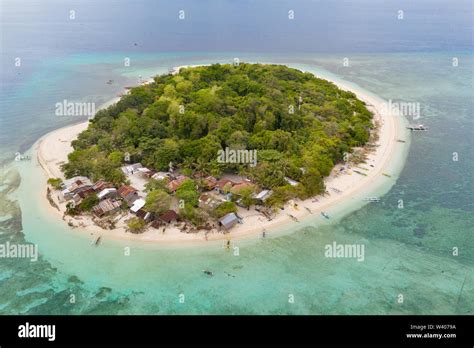 Round Tropical Island With White Sandy Beach Top View Mantigue Island