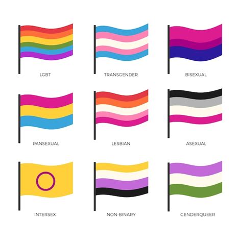 Mês do orgulho bandeiras lgbt planas desenhadas à mão Vetor Premium