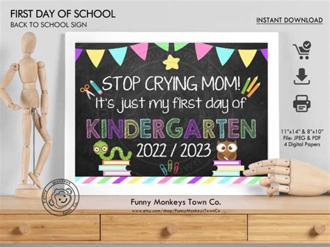 Stop Crying Mom Chalkboard Sign Kindergarten Back To School First Day Of School Photo Prop
