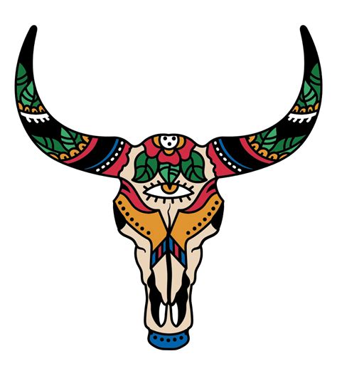 Wild West Bull Skull Tattoo Sticker VulgrCo