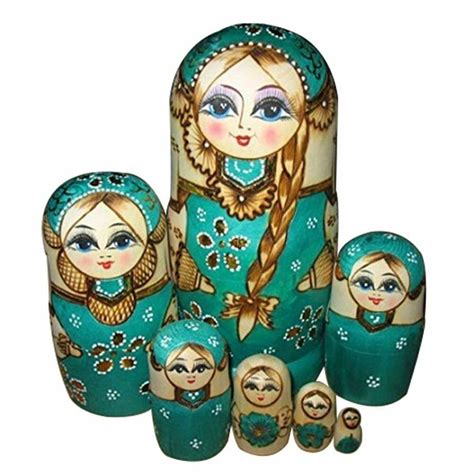 7pcs Wooden Russian Nesting Dolls Braid Girl Traditional