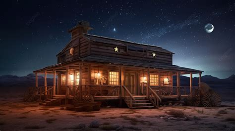Nighttime 3d Render Of A Vintage Western Saloon In The Wild West