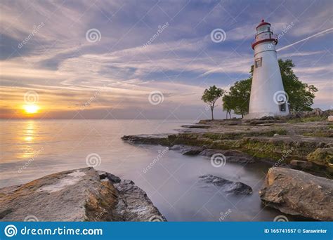 Marblehead Lighthouse On Lake Erie Usa At Sunrise Stock Image Image