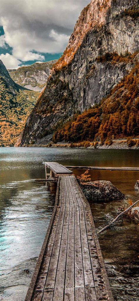 Iphone Pro Wallpaper Mountains Wooden Dock Lake Autumn Wallpaper Hd