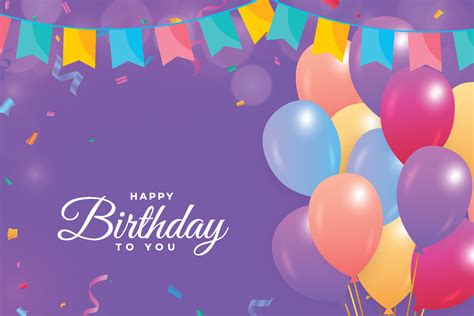 Happy Birthday Purple Background With Colorful Confetti Happy Birthday With Colorful Balloons