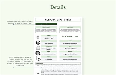 Corporate Fact Sheet Template In Excel Google Sheets Download Template Net