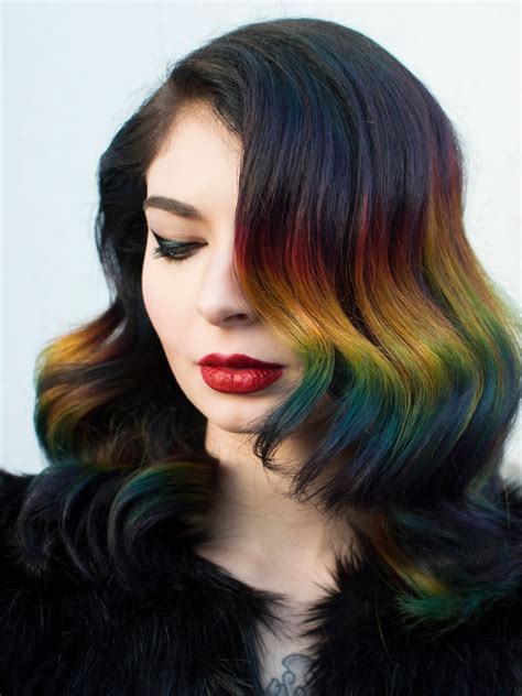 Great medium length ombre hairstyle. Rainbow Ombré Hair Color Technique With Brunette Roots ...