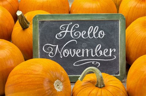 Hello November Sign On Blackboard Stock Photo Image Of Orange