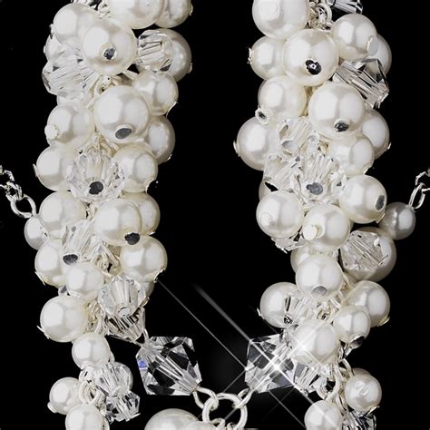 Silver Pearl And Austrian Crystal Necklace And Earrings Set Ne 8702