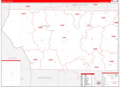 Mercer County Il Zip Code Wall Map Red Line Style By Marketmaps Mapsales