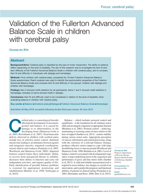 Pdf Validation Of The Fullerton Advanced Balance Scale In Children
