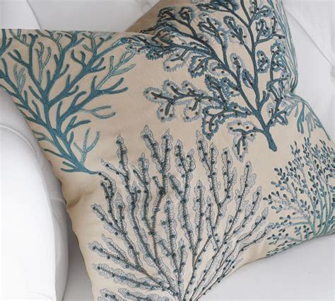 Layered Coral Embroidered Pillow Cover Pillows Coral Pillows Coral