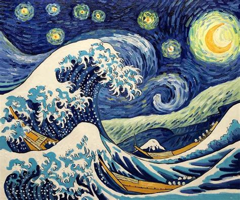 Starry Night Wave Collage La Pastiche Originals In 2020 Van Gogh