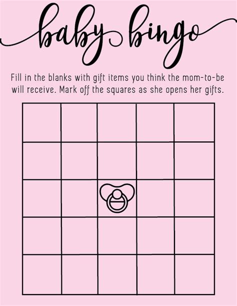 Free Printable Blank Baby Shower Bingo Cards Pdf
