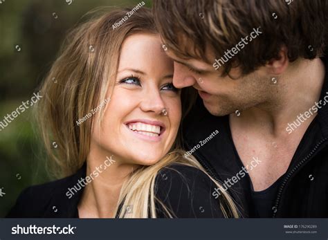 Romantic Tender Moment Of A Young Attractive Couple Cheerful Girl