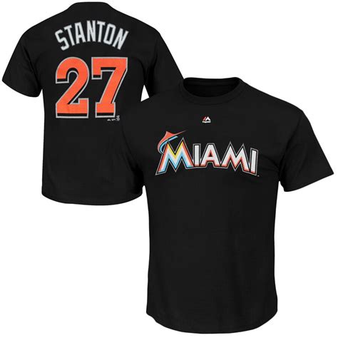 Majestic Giancarlo Stanton Miami Marlins Black Official Name And Number