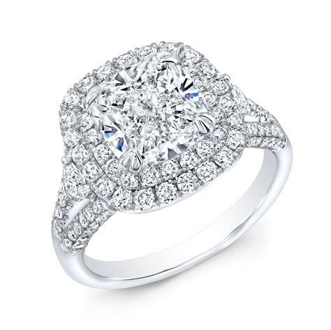 2 2ct cushion cut natural diamond double halo split shank micro pave diamond engagement ring