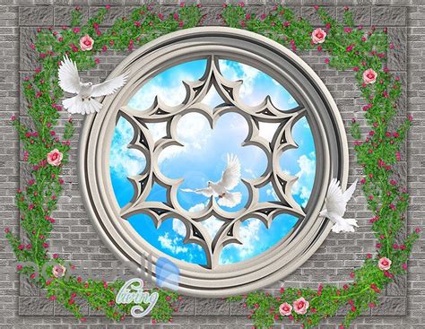 3d Arch Window Ocean View Sky Ceiling Wall Murals Wallpaper Art Print