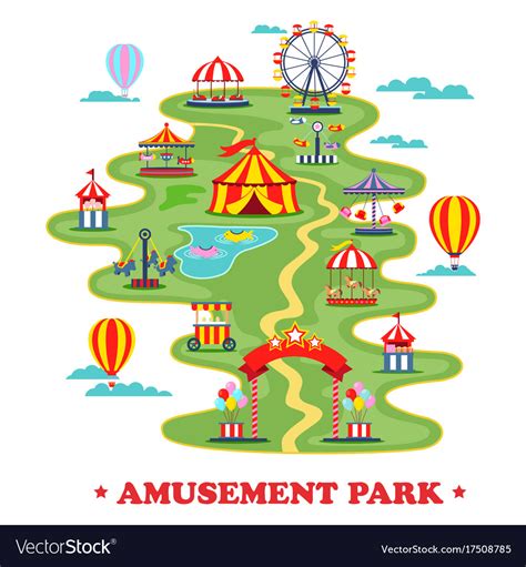 Map Amusement Park Or Circus With Attractions Vector Image