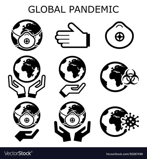 Global Pandemic Icons Set Protecting Royalty Free Vector