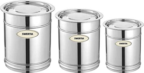 swertia stainless steel storage box drum with laser etching aata rice drum with handle water