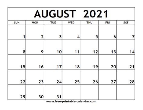Printable Monthly Calendar August 2021 2022 Printable Calendars