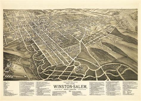 1891 Birds Eye Map Winston Salem Winston Salem North Carolina