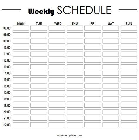 Blank Weekly Schedule Template With Hours From Monday To 6 Best