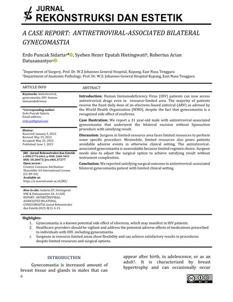 Pdf A Case Report Antiretroviral Associated Bilateral Gynecomastia