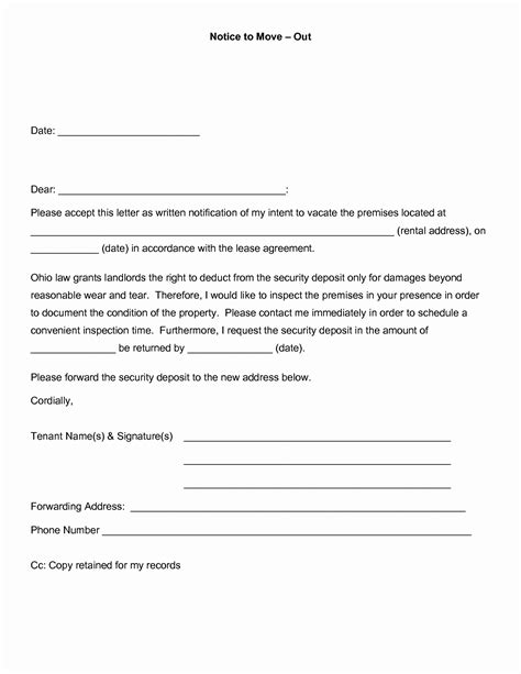 Template For Move Out Notice To Landlord