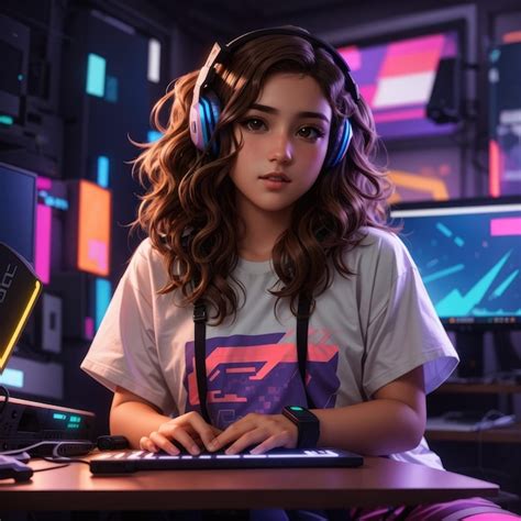 Premium Ai Image Girl Playing A Video Game While Wearing Headphones
