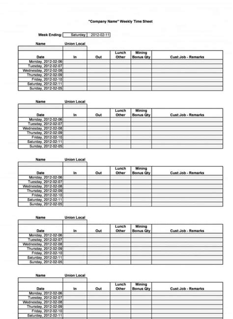 9 Weekly Time Sheet Templates Word Templates