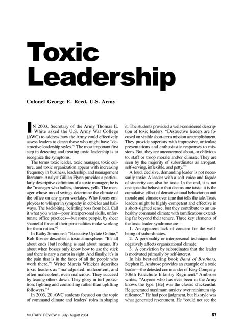√ Toxic Leadership Army Article Navy Visual