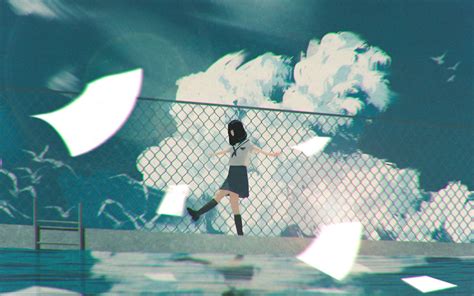 Download Wallpaper 2560x1600 Girl Walk Anime Clouds