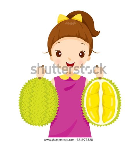 Girl Holding Durian Tropical Fruits Healthy Stock Vector
