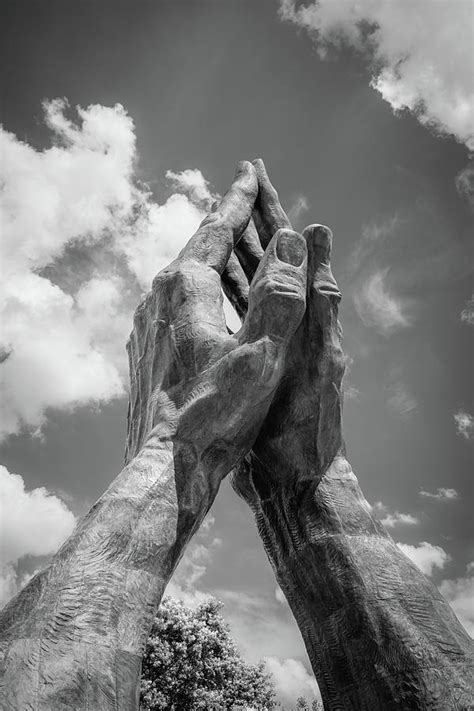 Tulsa Praying Hands Sculpture Monochrome Photograph By Gregory Ballos