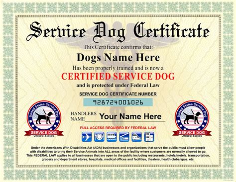 Therapy Dog Certificate Id Card Registration Service Dog Certificates