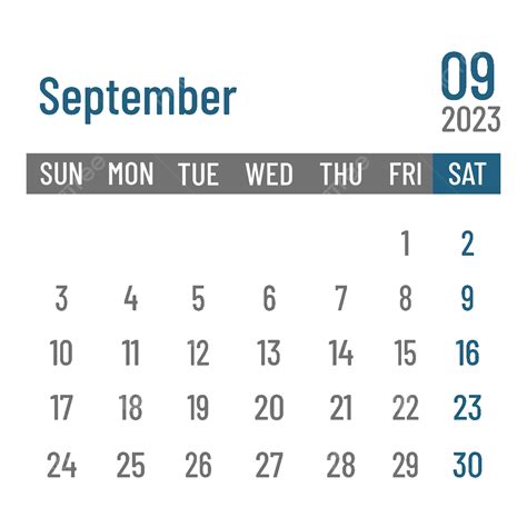 September Calendar Vector Art Png 2023 September Calendar Blue 2023