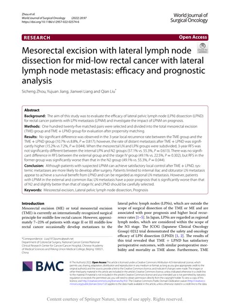 Pdf Mesorectal Excision With Lateral Lymph Node Dissection For Mid