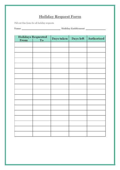 Staff Holiday Request Form Template Uk Ethel Hernandezs Templates