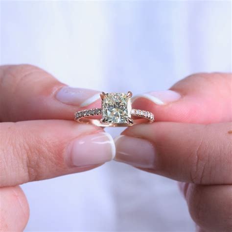 Cushion Cut Diamond Ring Square Cut Engagement Ring Rose Etsy