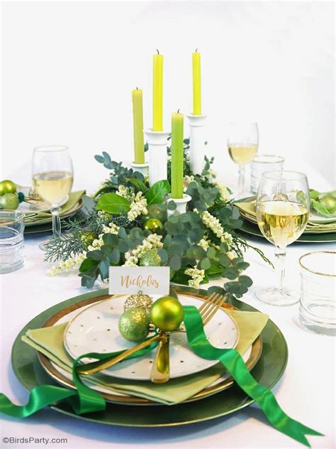 Green And Gold Christmas Holiday Tablescape Christmas Table Settings