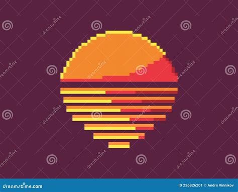 Pixel Art 80s Sunset 8 Bit Sun Synthwave And Retrowave Style Design