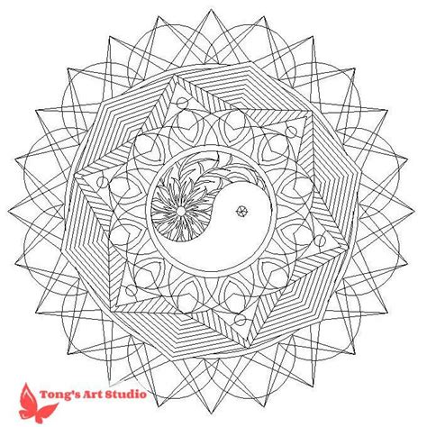 Printable Yin Yang Mandala Coloring 014 Instant Download Free Adult