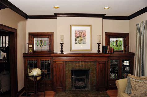 Original Arts And Crafts Built Ins Around The Fireplace With Leaded