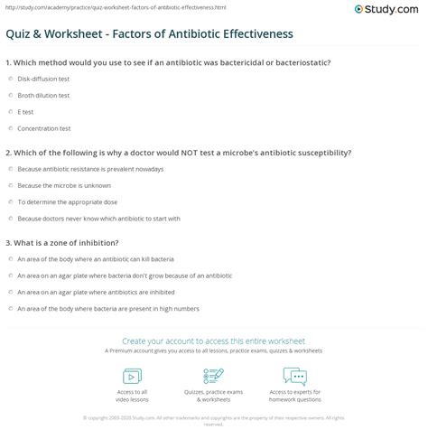 Quiz And Worksheet Factors Of Antibiotic Effectiveness