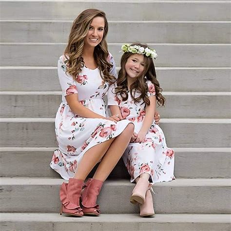 Yuanyiran Mom And Daughter Matching Dressesfloral Print Short Sleeve